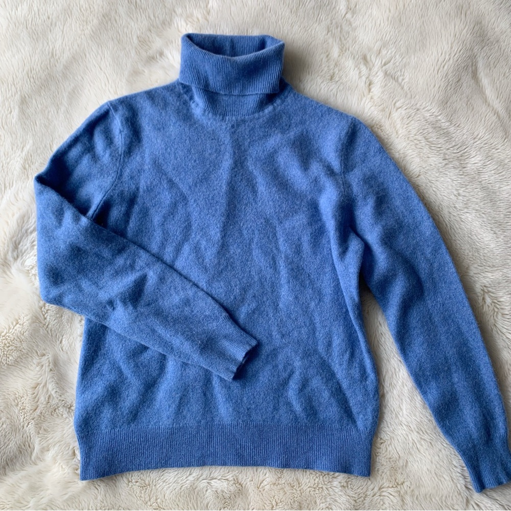 Blue Cashmere Turtleneck Sweater